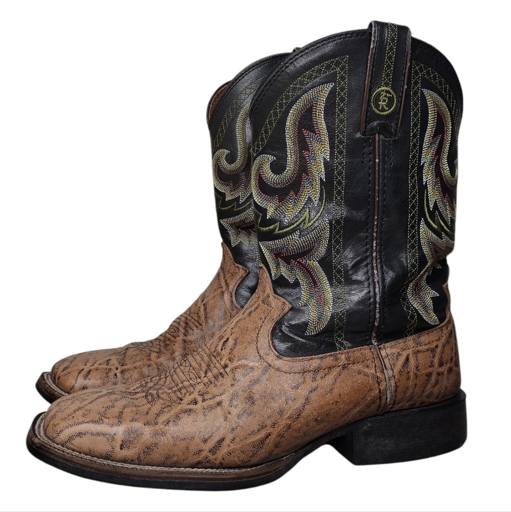 Tony Lama Men's Brown Black Square-Toe Rodeo Cowboy Western Boots Sz 10D